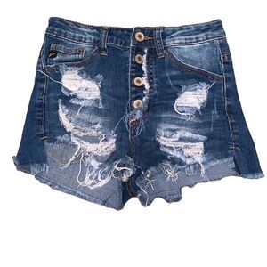 Women’s KanCan Distressed Button Fly Denim Shorts Style KC11211D raw hem summer